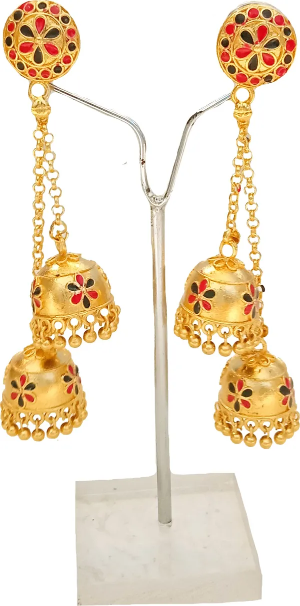 Assamese_Traditional_Red_Black_Double_Jhumka_Earring_For_Girls_&_Women